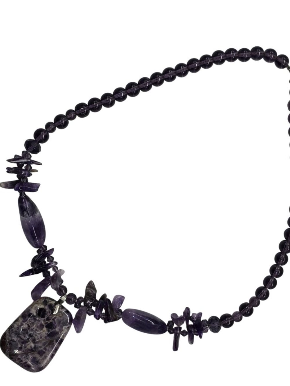 Amethyst Stone Necklace Purple Beaded Large‎ Pendant Quartz 24" Adjustable